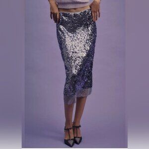 NWT Size XS  By Anthropologie Sequin Lace Midi Skirt